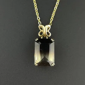 Vintage 14K Gold Emerald Step Cut Graduate Smoky Quartz Pendant Necklace