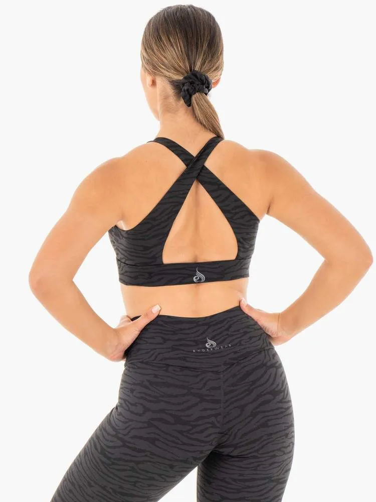 WILD CROSS OVER SPORTS BRA BLACK ZEBRA