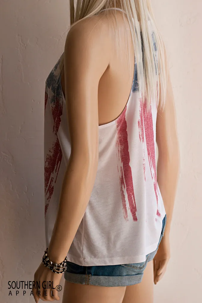 Women's American Flag High Neck Spaghetti Strap Loose Fitting Tank Top