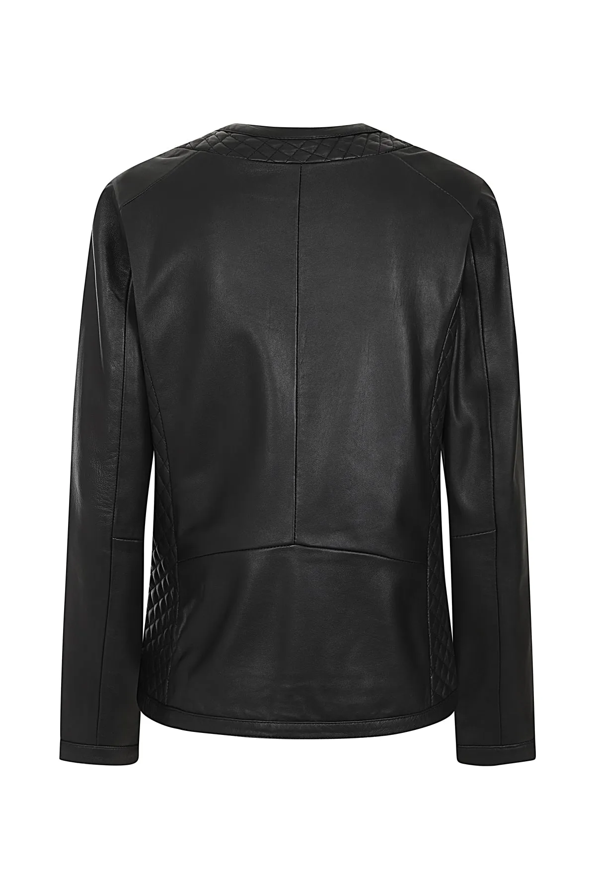 Women's Collarless Leather Jacket with Quilt Detail ELLIE