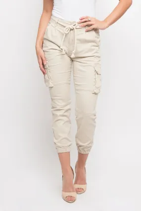 Women's Essential Basic Cropped Colored Cargo Joggers - Ivory